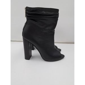 NWOT FSJ Black peep toe Chunky Stacked High Heels slouch zip back shoeties 11